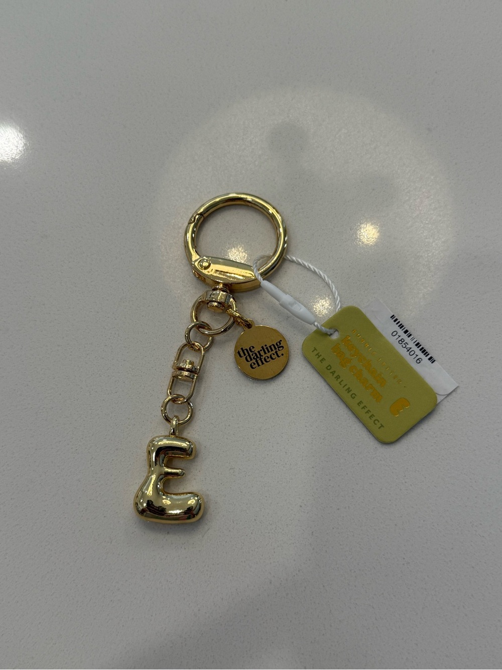 Gold 'E' Bubble Letter Initial Keychain